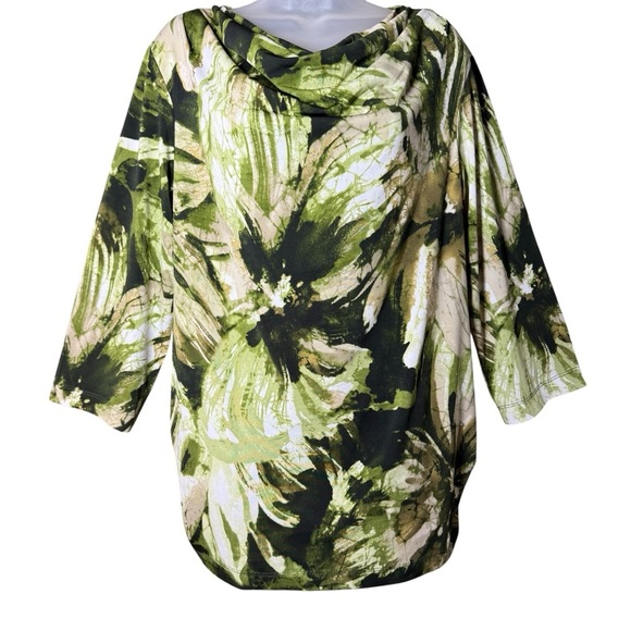 Susan Graver Green Cowl Neck Tunic Blouse Earthy Grunge Goblincore Size Large - Picture 3 of 6